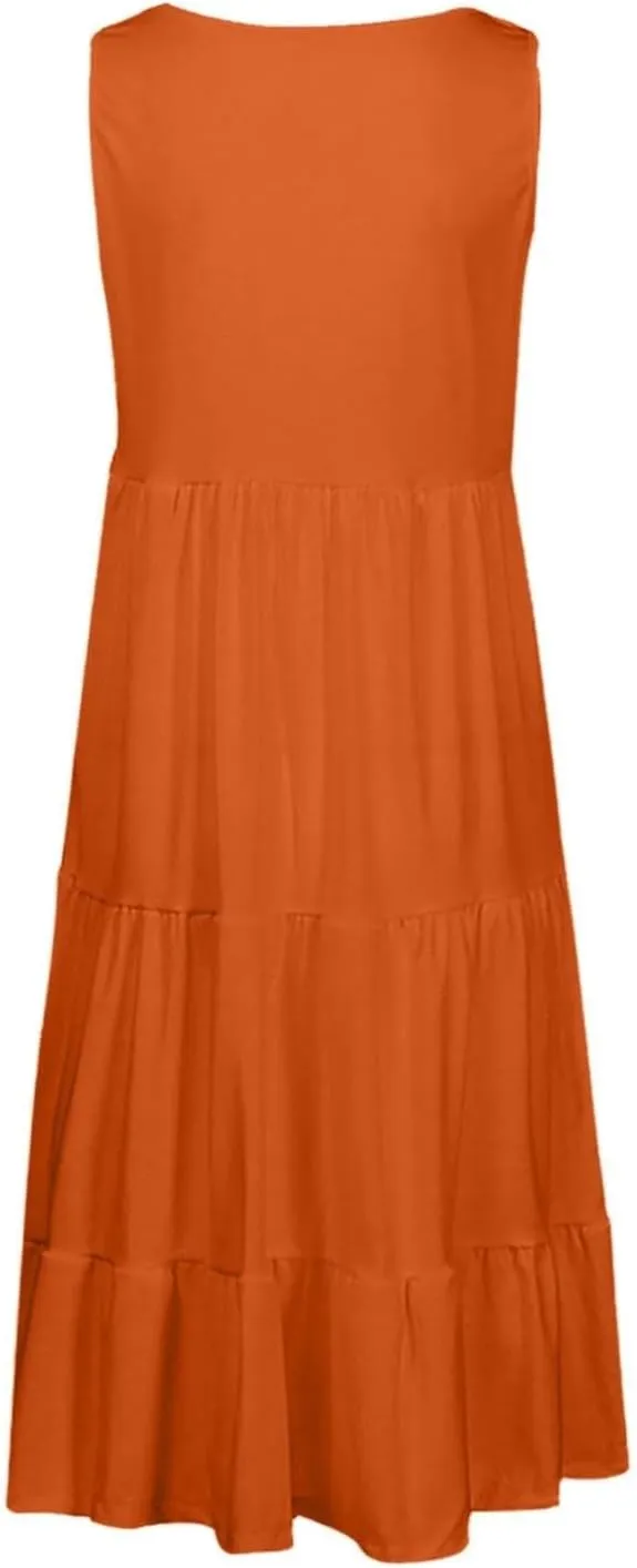 Women's Summer Dresses 2025 Beach Casual Sleeveless Loose Sundress Crew Neck Vacation Flowy Midi Dress