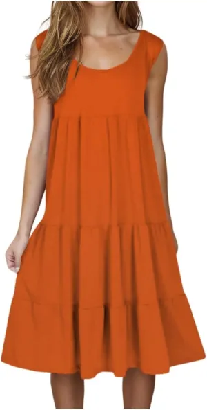 Women's Summer Dresses 2025 Beach Casual Sleeveless Loose Sundress Crew Neck Vacation Flowy Midi Dress
