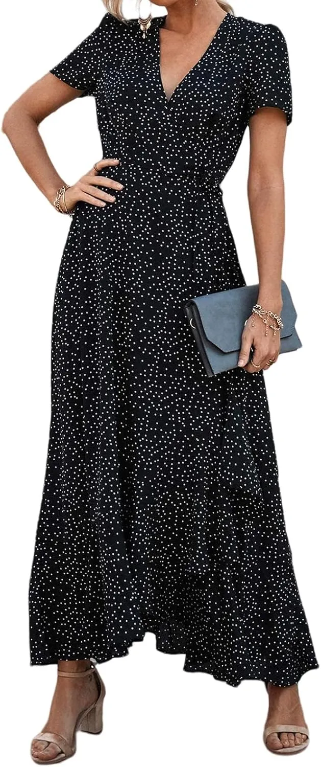 Women's Summer Dresses Wedding Guest Dresses Casual Midi Dress Boho Dresses Wrap V-neck Split Flowy Floral Prom Dress
