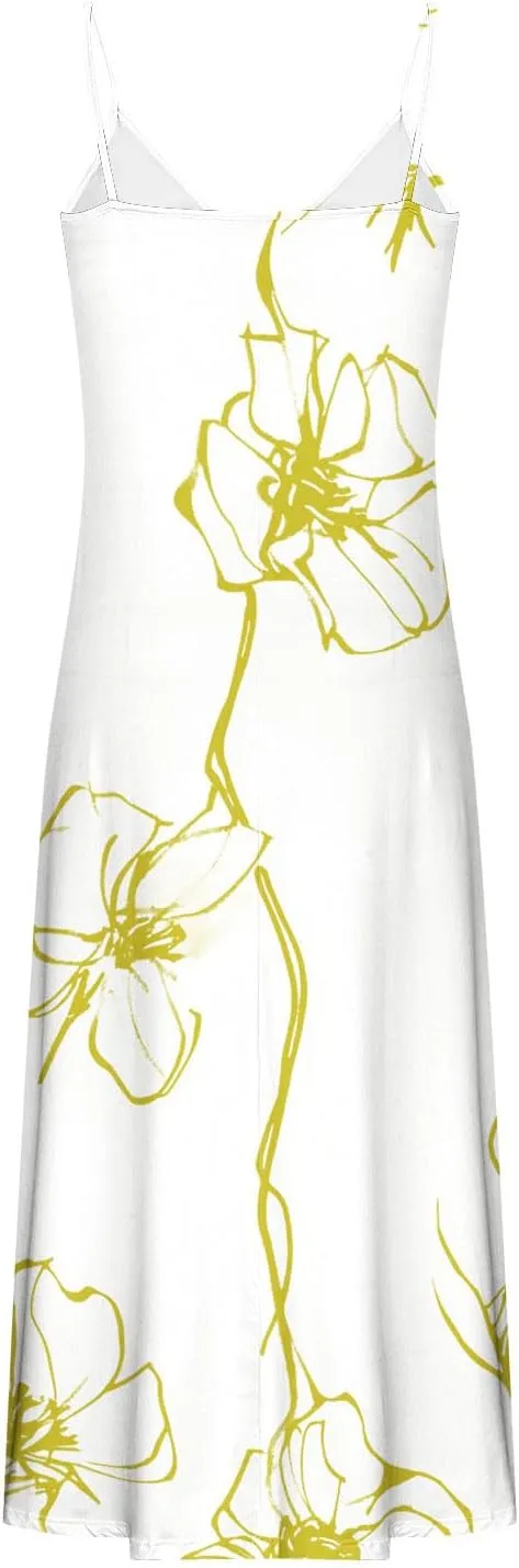 Womens Summer Floral Print Sundress Casual Spaghetti Strap V Neck Loose Breathable Beach Dress Flowy Dresses
