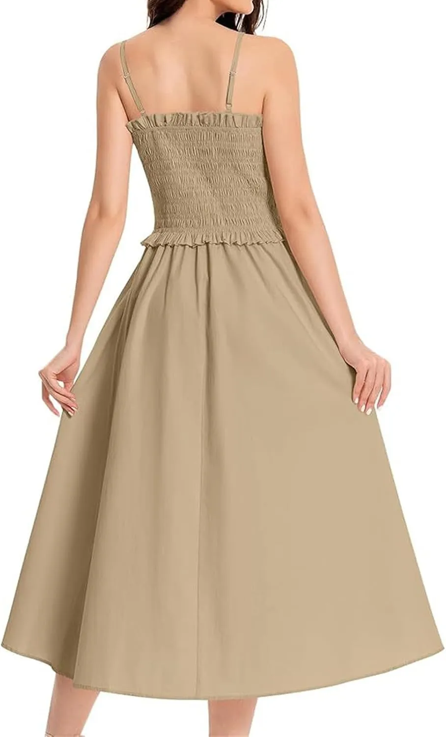 Womens Summer Maxi Dress Sleeveless Spaghetti Strap Smocked Beach Sundress Casual Swing A Line Flowy Long Dresses