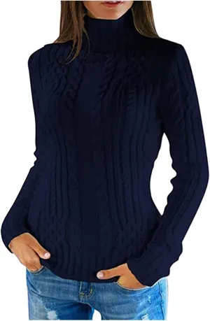 Women's Sweaters Long Sleeve High Collar Pullover Sweater Knitted Jumper Tops Blouse Sweaters