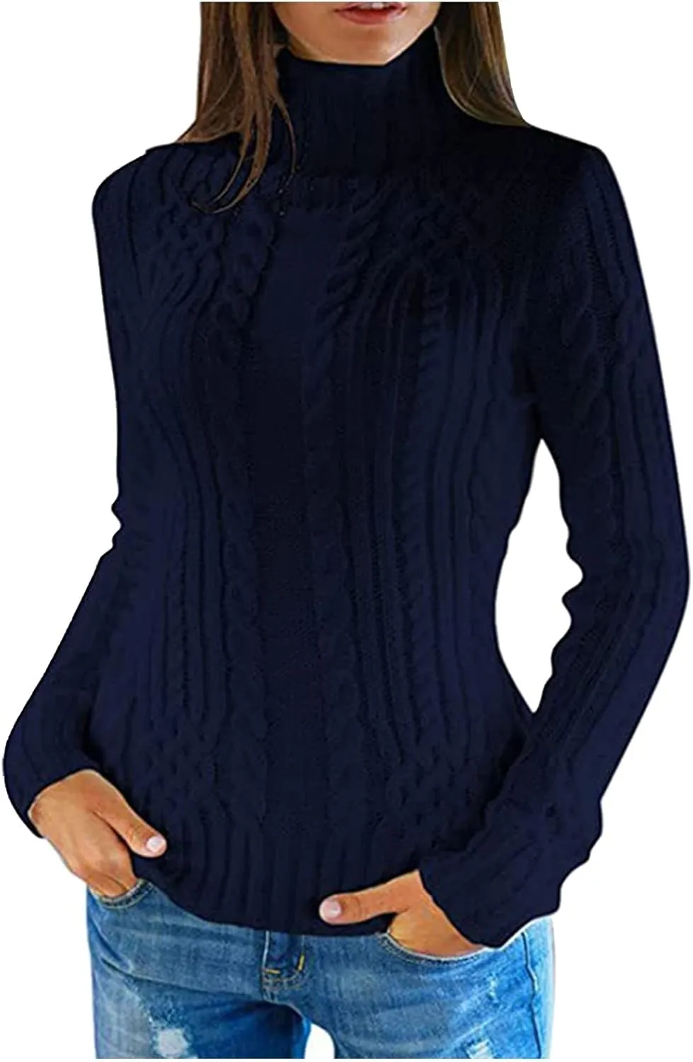Women's Sweaters Long Sleeve High Collar Pullover Sweater Knitted Jumper Tops Blouse Sweaters