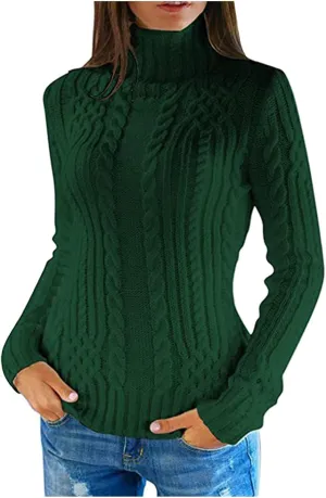 Women's Sweaters Long Sleeve High Collar Pullover Sweater Knitted Jumper Tops Blouse Sweaters