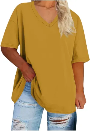 Women's T Shirt Womens Oversized Shirts Summer V Neck Tunic Tops Casual Loose Fit Workout Short Sleeve 2025 Beach Vacation