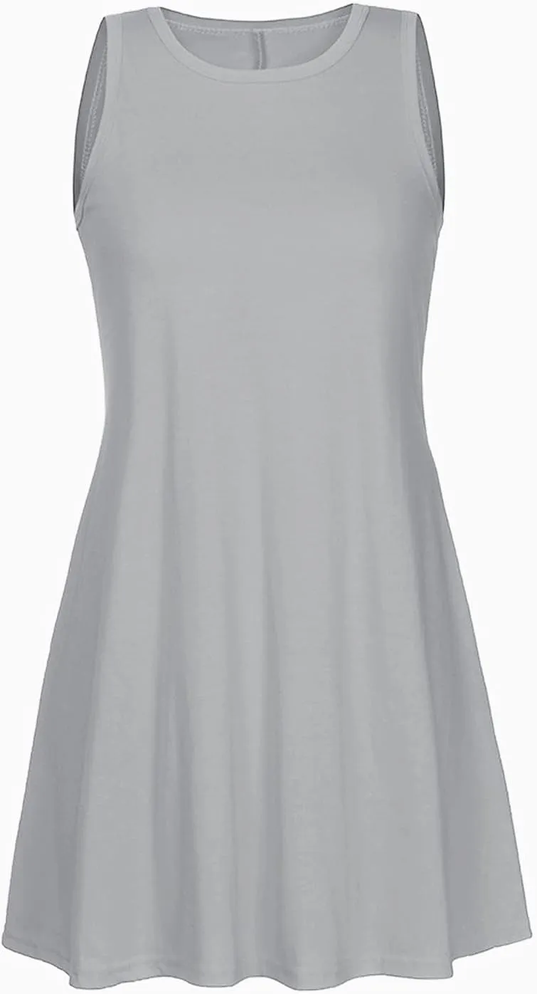 Women's Tank Mini Dress Casual T Shirt Short Vacation Sundress Sleeveless Swing Cover Up Dresses with Pockets