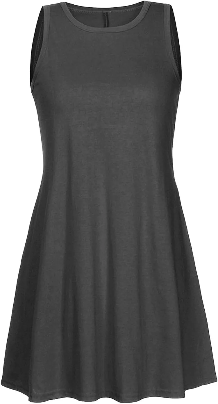 Women's Tank Mini Dress Casual T Shirt Short Vacation Sundress Sleeveless Swing Cover Up Dresses with Pockets