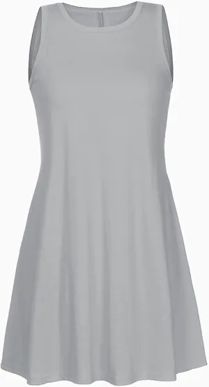 Women's Tank Mini Dress Casual T Shirt Short Vacation Sundress Sleeveless Swing Cover Up Dresses with Pockets
