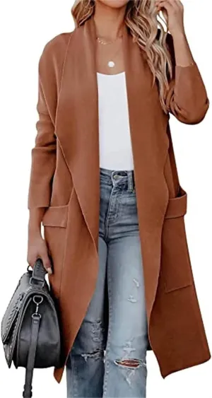 Womens Trench Coats Cardigan Jacket Lapel Open Front Jacket Wool Blend Coat Lightweight Winter Jackets for Women