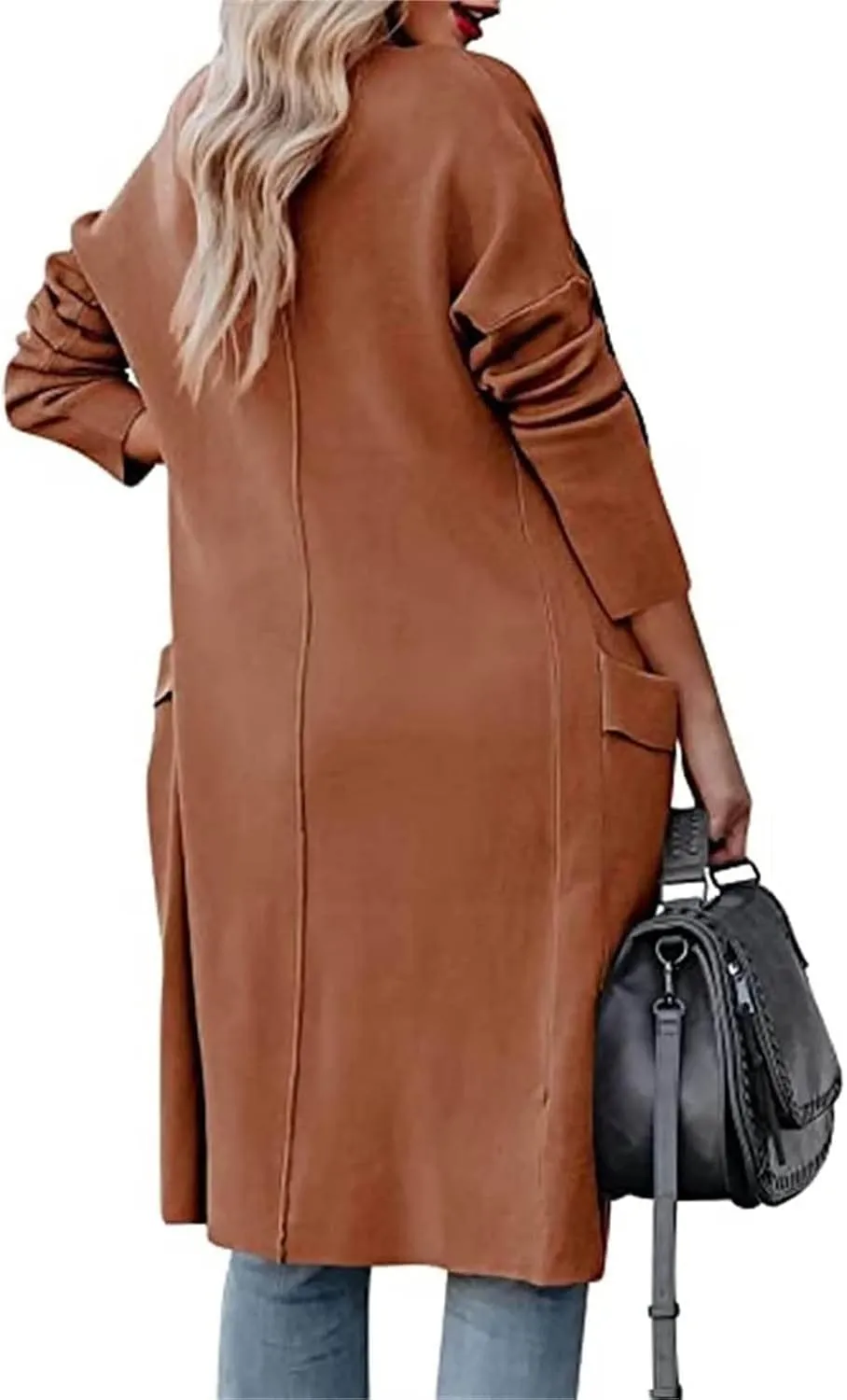 Womens Trench Coats Cardigan Jacket Lapel Open Front Jacket Wool Blend Coat Lightweight Winter Jackets for Women