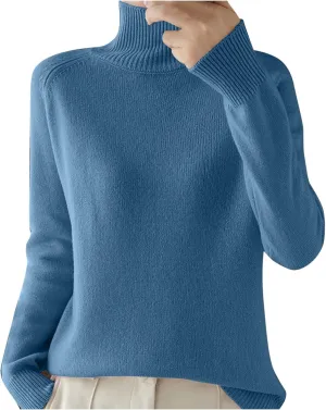 Womens Turtleneck Ribbed Knit Sweater Fall Warm Lightweight Trendy Jumpers Long Sleeve Loose Fit Casual Pullover Tops