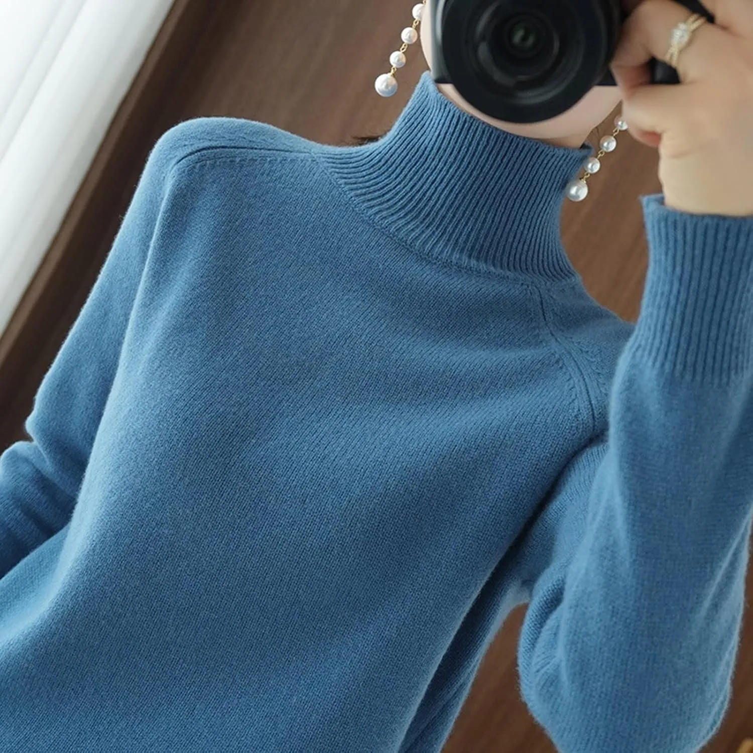 Womens Turtleneck Ribbed Knit Sweater Fall Warm Lightweight Trendy Jumpers Long Sleeve Loose Fit Casual Pullover Tops