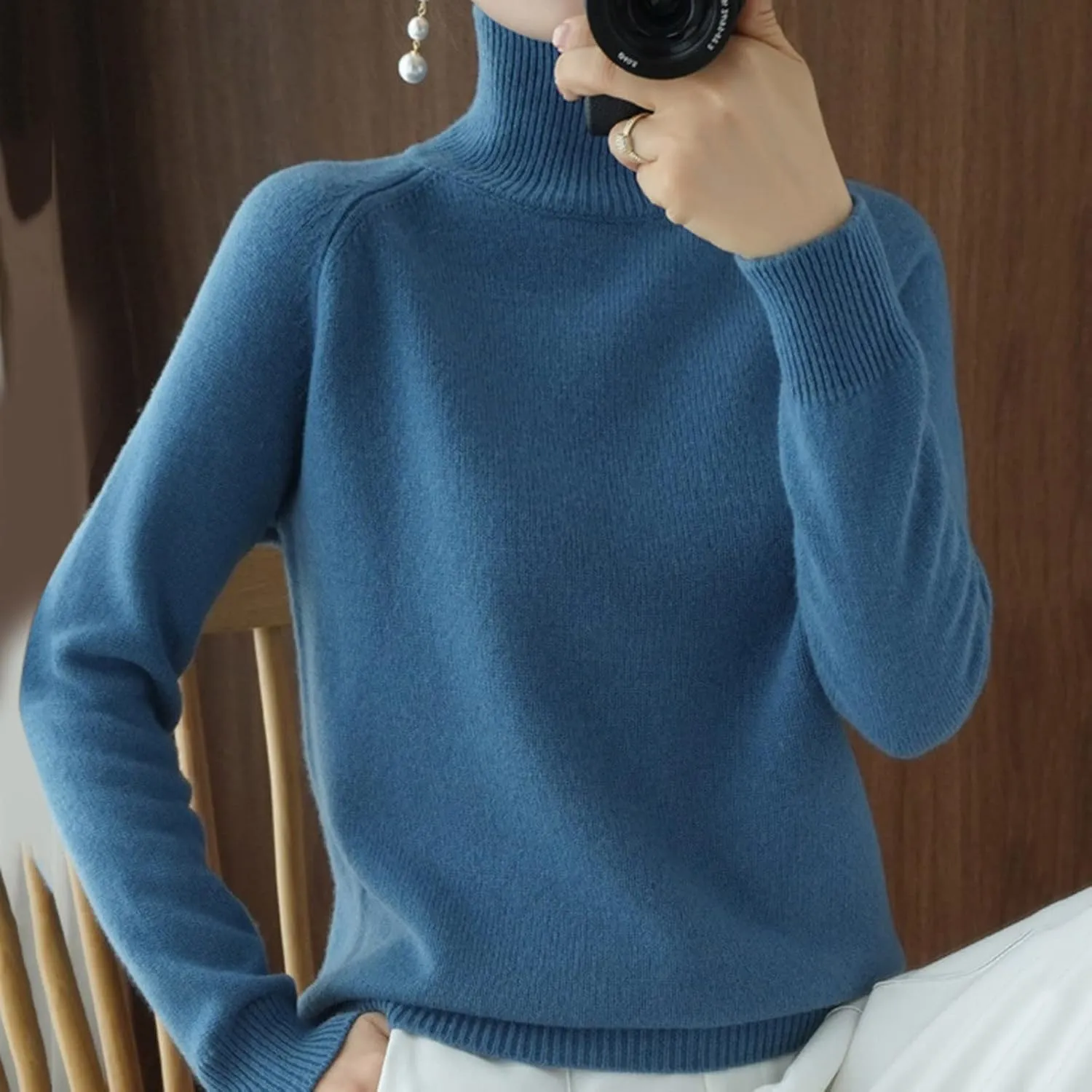 Womens Turtleneck Ribbed Knit Sweater Fall Warm Lightweight Trendy Jumpers Long Sleeve Loose Fit Casual Pullover Tops