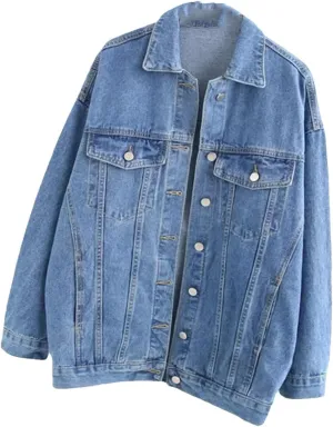 Women's Vintage Loose Denim Jacket For Women Oversized Jeans Jackets Outerwear Casual Trucker Jackets