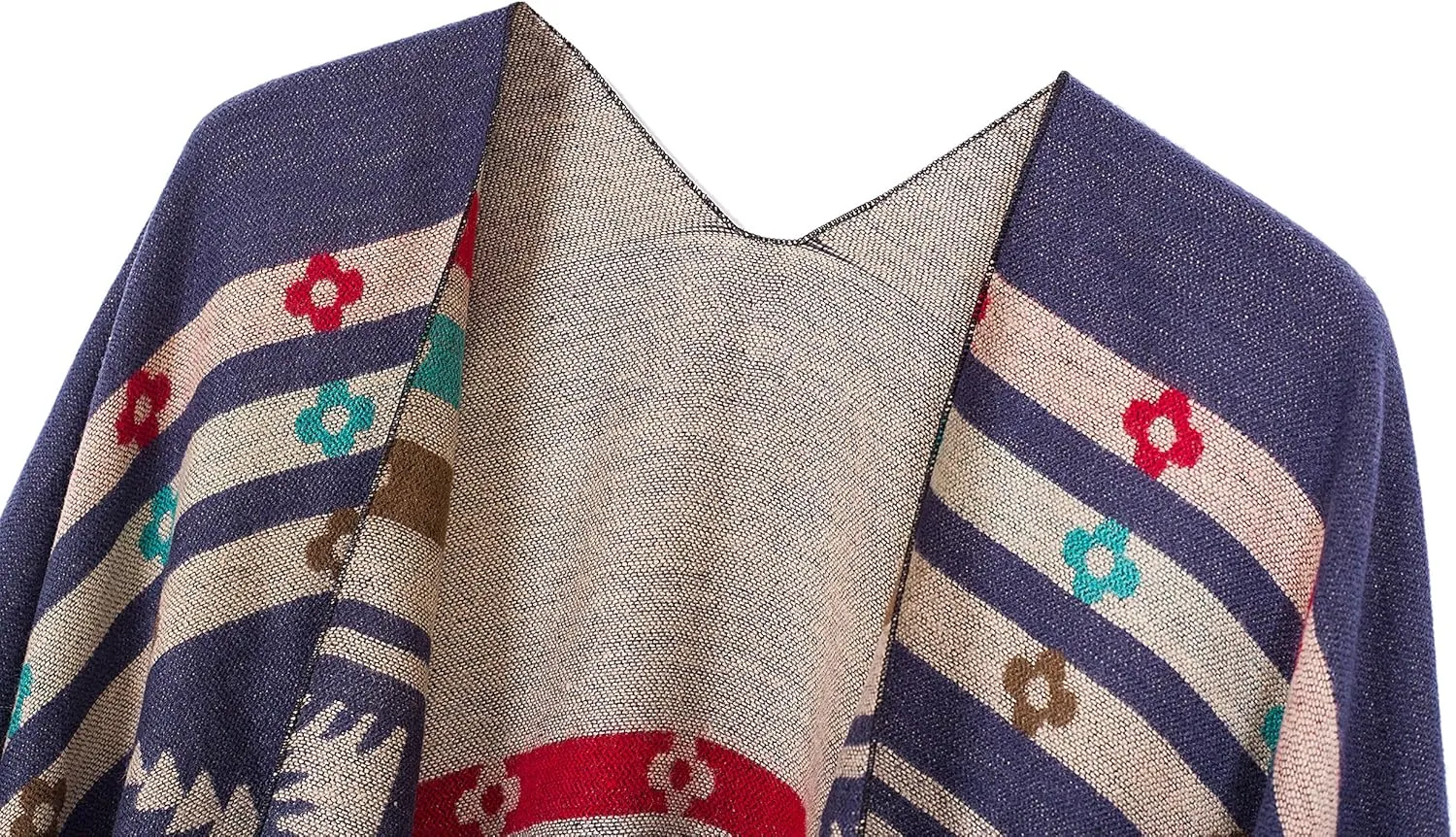 Women's Warm Shawls Wraps Open Front Cardigan Vintage Pattern Poncho Cape Sweater Coat