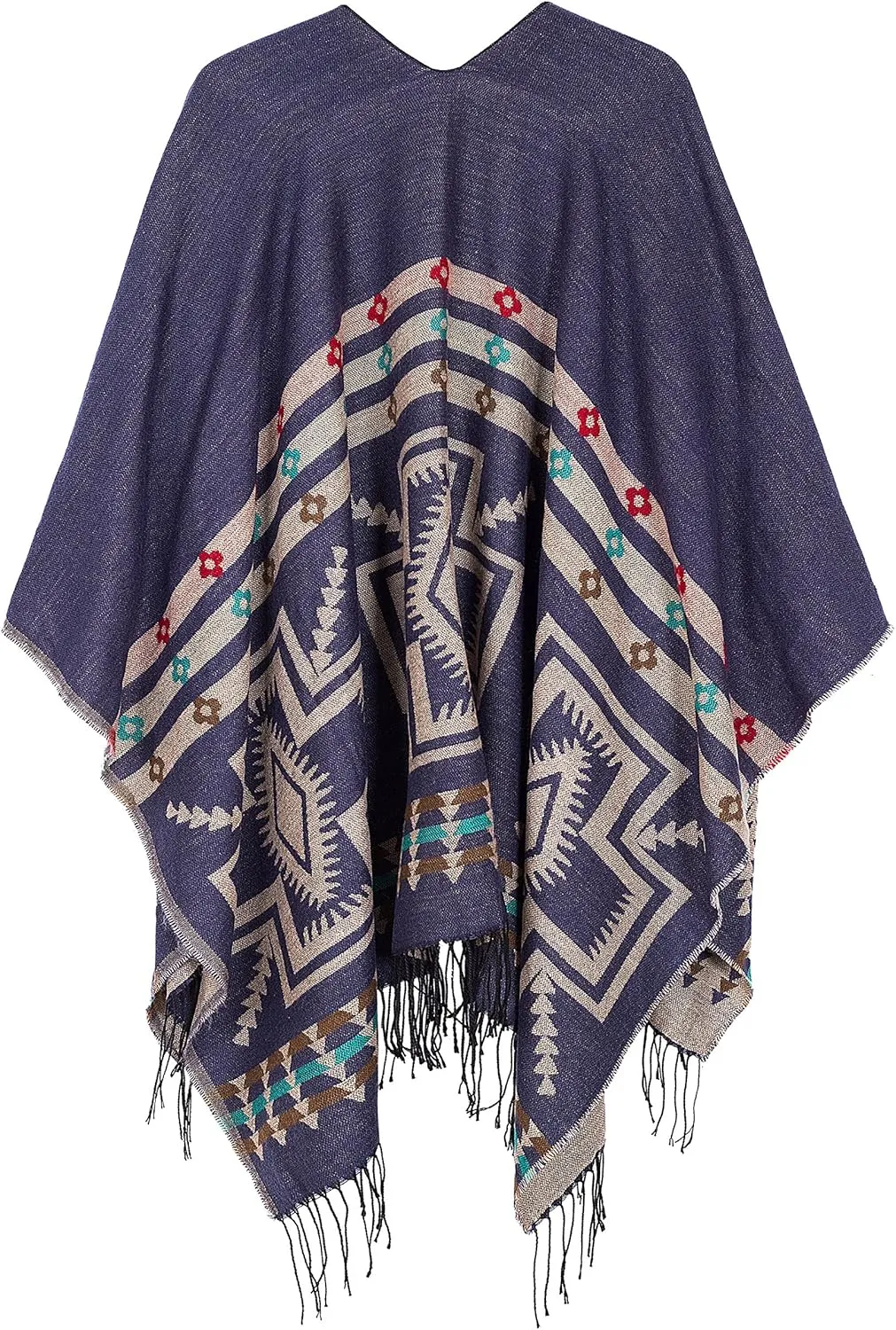 Women's Warm Shawls Wraps Open Front Cardigan Vintage Pattern Poncho Cape Sweater Coat