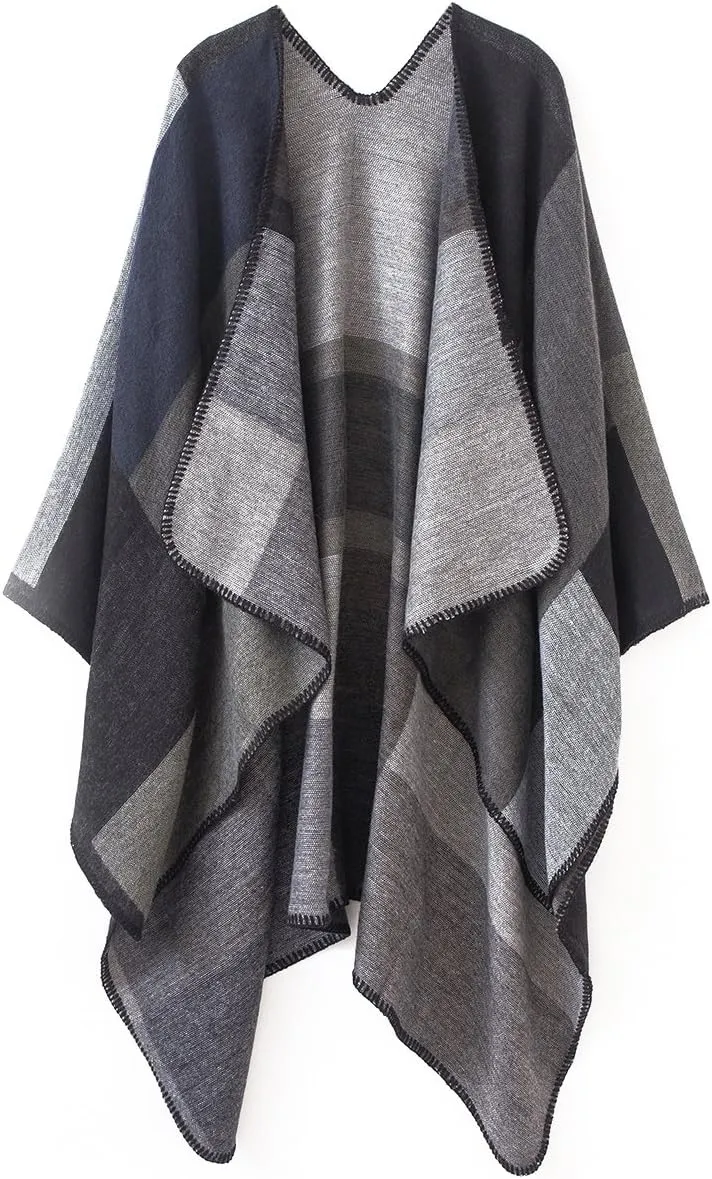 Women's Warm Shawls Wraps Open Front Cardigan Vintage Pattern Poncho Cape Sweater Coat