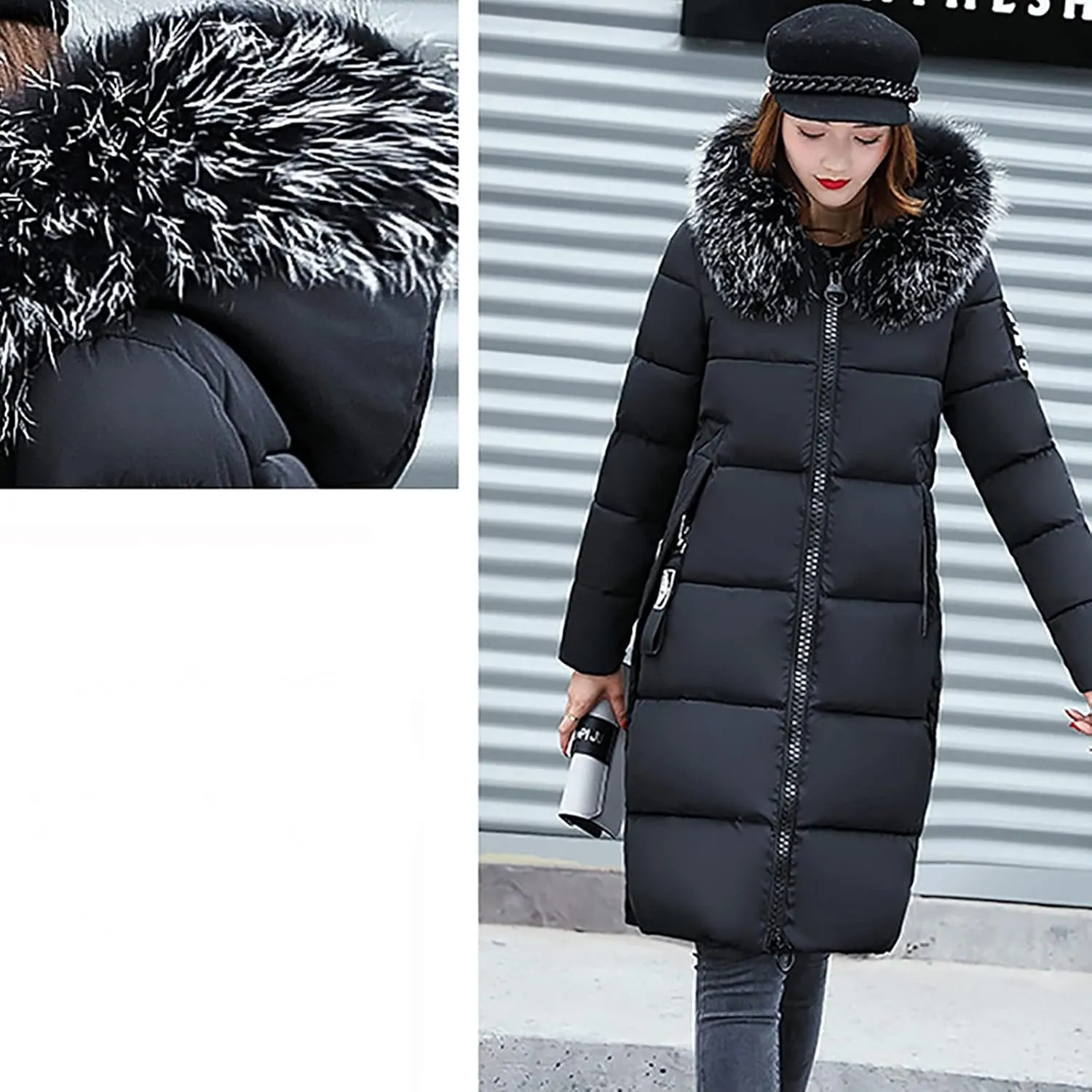 Women's Warm Winter Coat Long Quilted Coat Waterproof Faux Fur Hooded Puffer Jacket Thicken Fleece Parka Down Coats