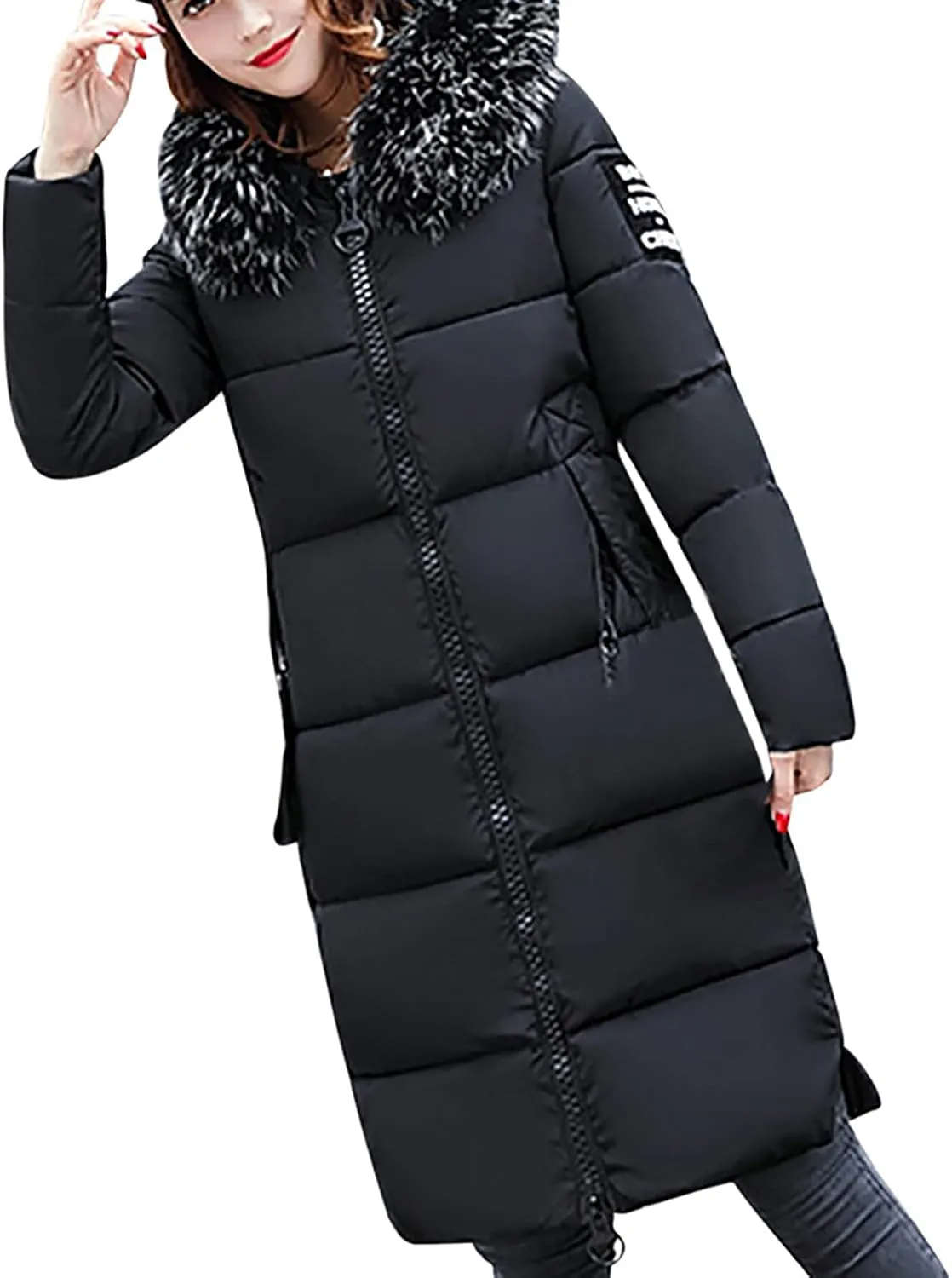 Women's Warm Winter Coat Long Quilted Coat Waterproof Faux Fur Hooded Puffer Jacket Thicken Fleece Parka Down Coats