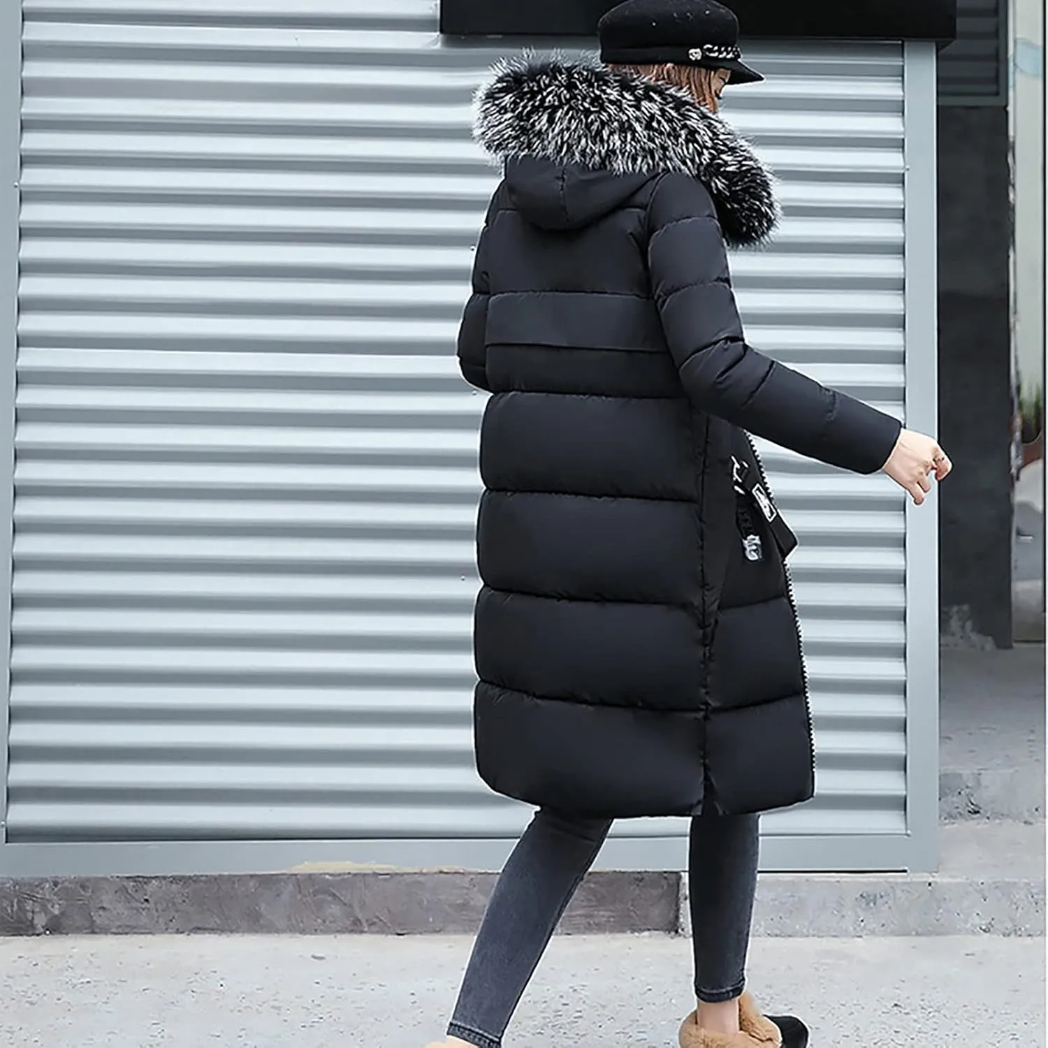 Women's Warm Winter Coat Long Quilted Coat Waterproof Faux Fur Hooded Puffer Jacket Thicken Fleece Parka Down Coats