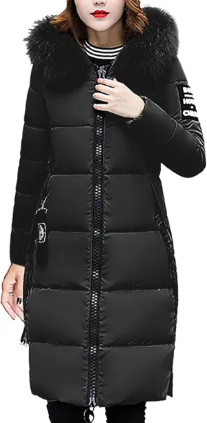 Women's Warm Winter Coat Long Quilted Coat Waterproof Faux Fur Hooded Puffer Jacket Thicken Fleece Parka Down Coats