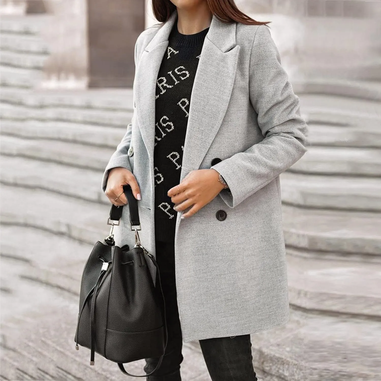 Womens Winter Coats Woman Winter Elegant Blend Slim Double Breasted Outerwear Artificial Wool Long Woman Women