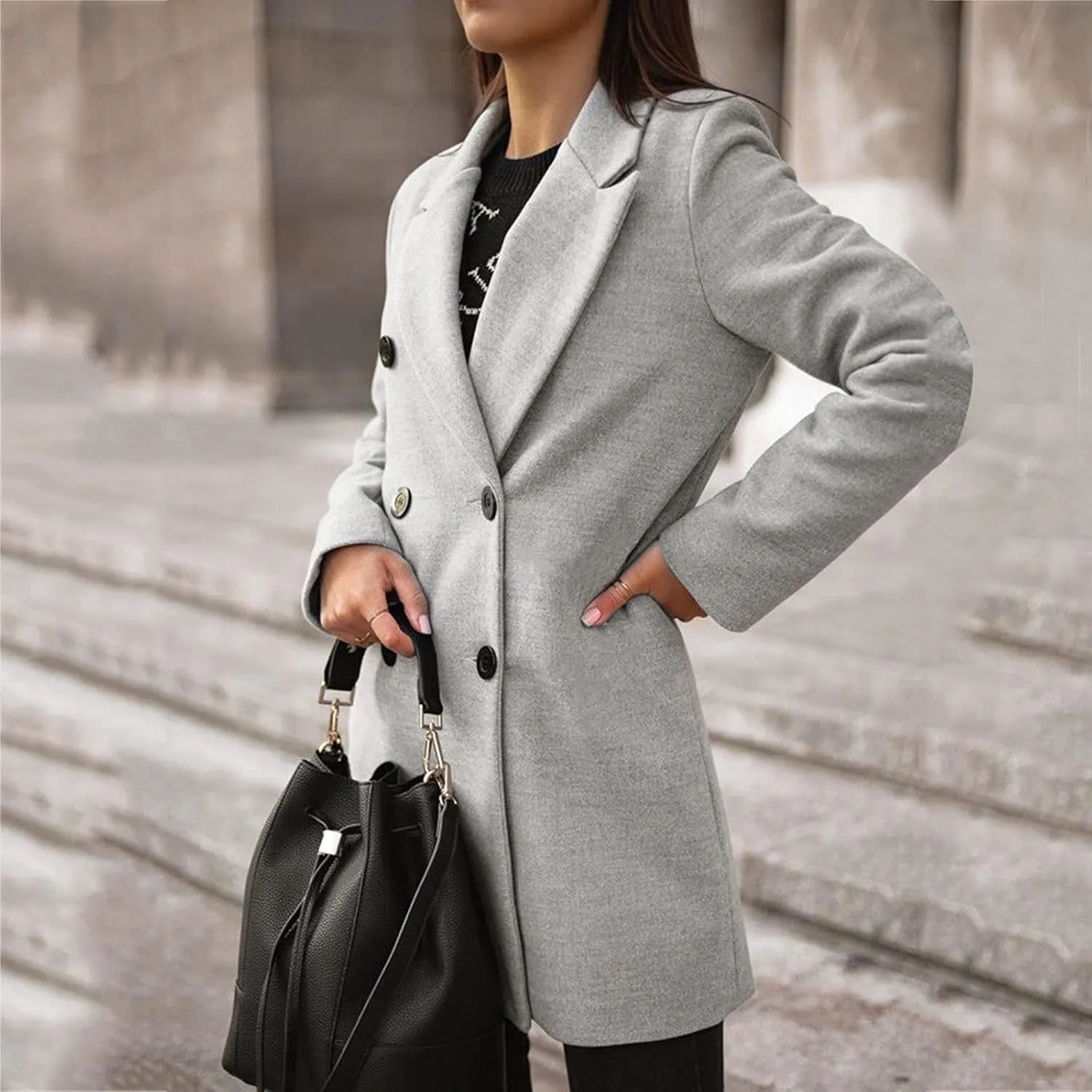 Womens Winter Coats Woman Winter Elegant Blend Slim Double Breasted Outerwear Artificial Wool Long Woman Women