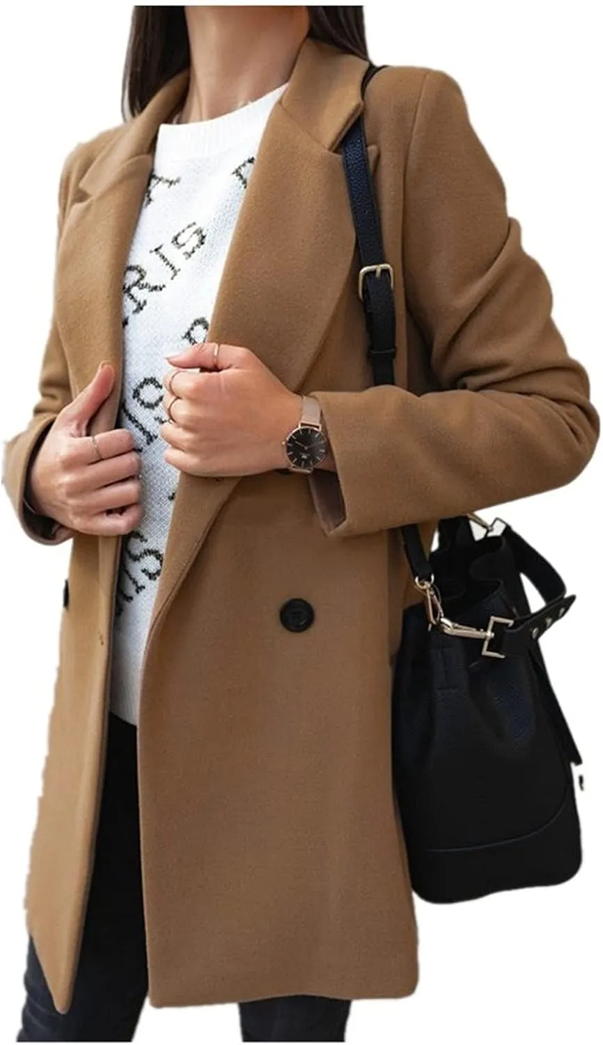 Womens Winter Coats Woman Winter Elegant Blend Slim Double Breasted Outerwear Artificial Wool Long Woman Women