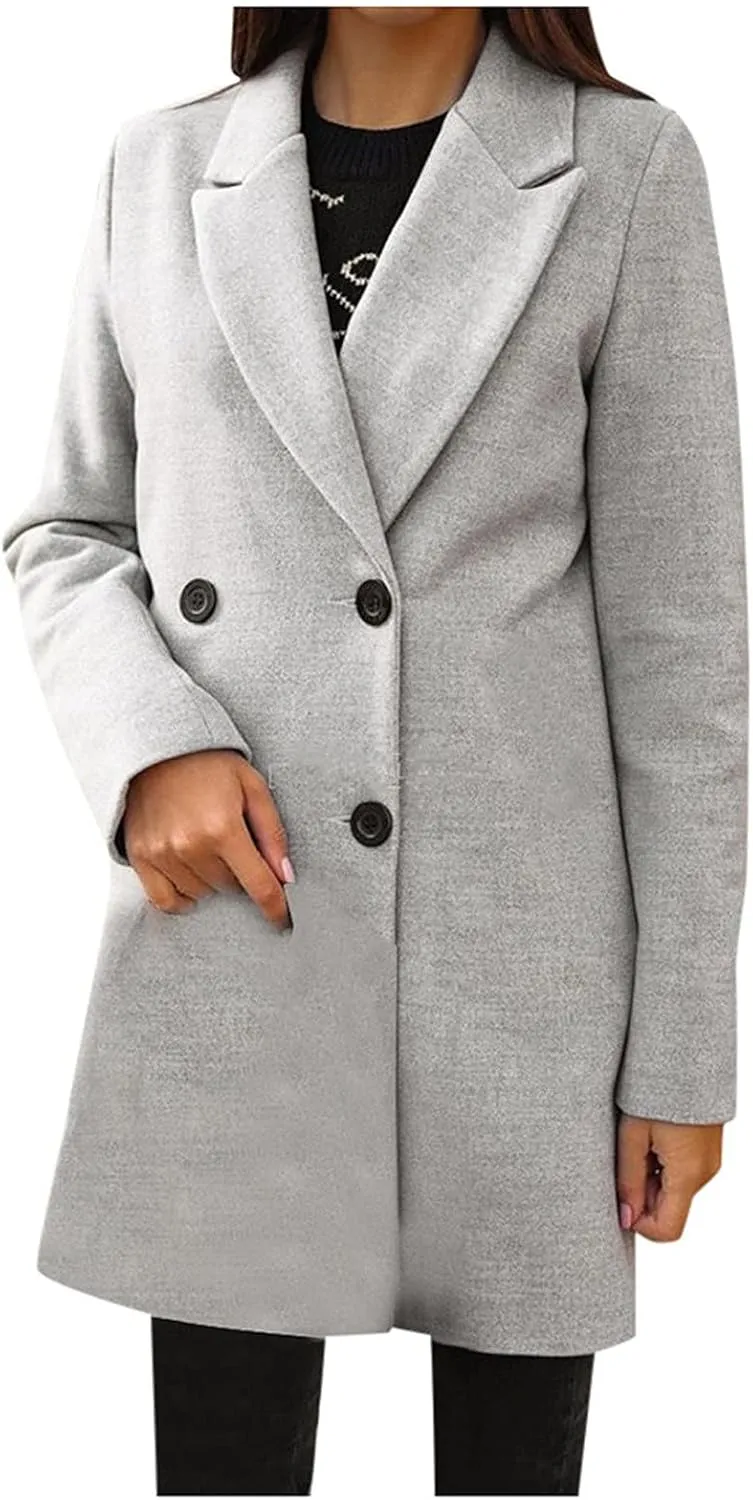 Womens Winter Coats Woman Winter Elegant Blend Slim Double Breasted Outerwear Artificial Wool Long Woman Women