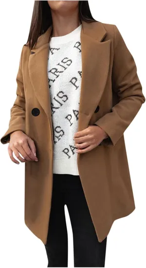 Womens Winter Coats Woman Winter Elegant Blend Slim Double Breasted Outerwear Artificial Wool Long Woman Women