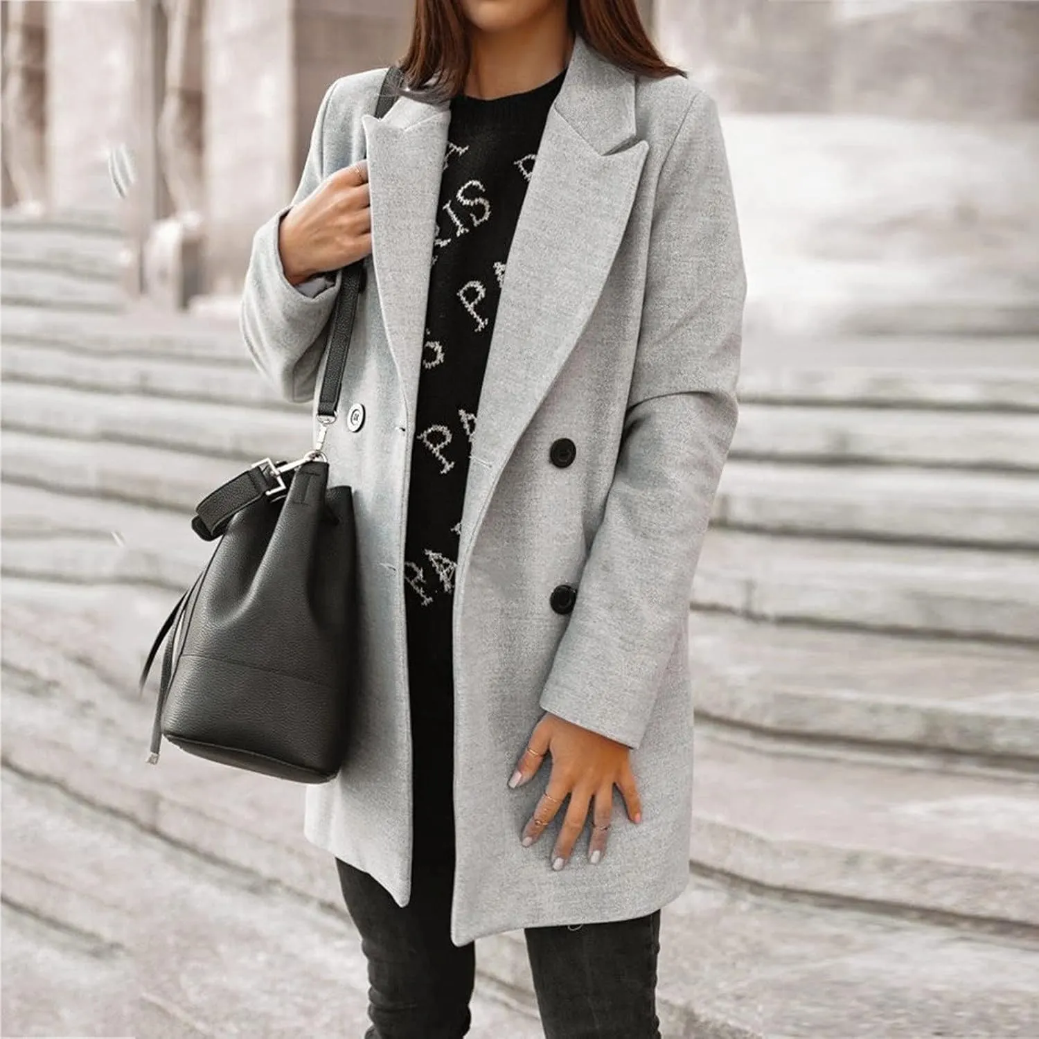 Womens Winter Coats Woman Winter Elegant Blend Slim Double Breasted Outerwear Artificial Wool Long Woman Women