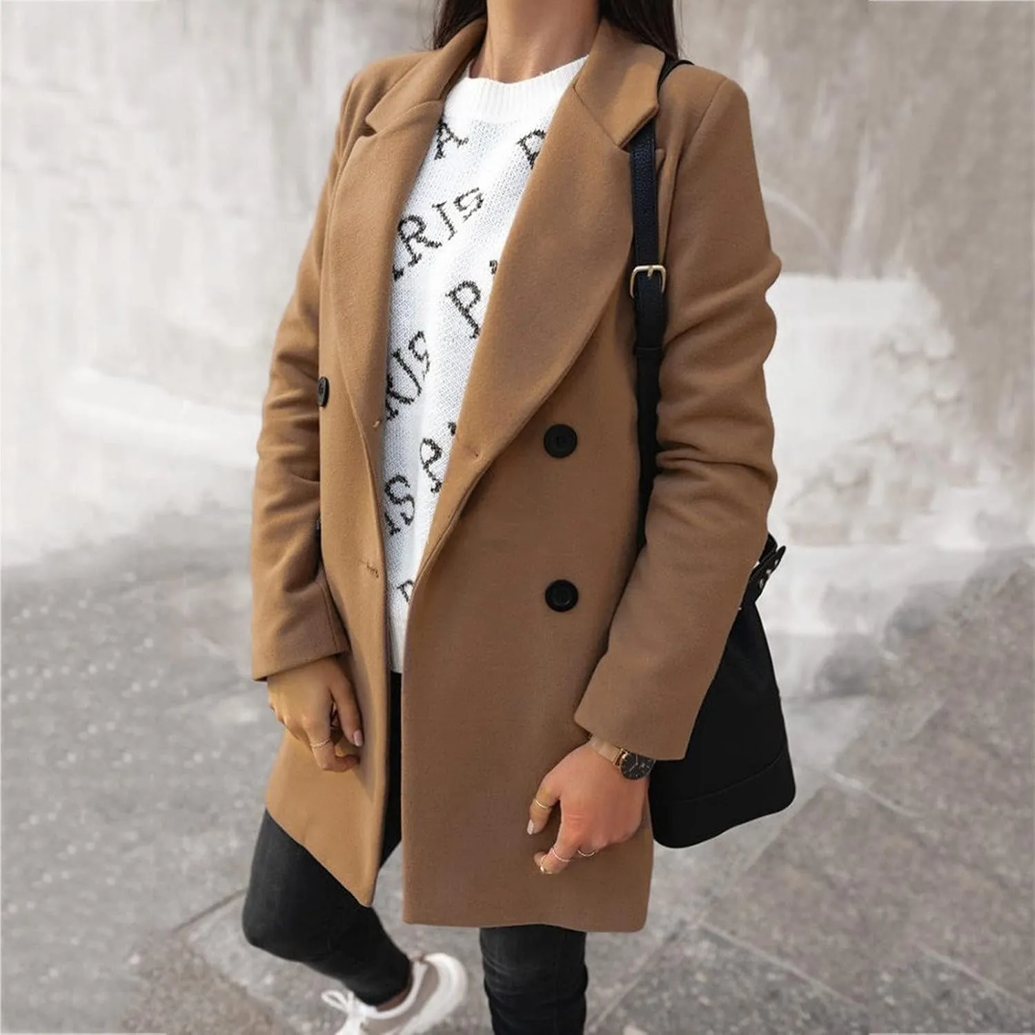 Womens Winter Coats Woman Winter Elegant Blend Slim Double Breasted Outerwear Artificial Wool Long Woman Women