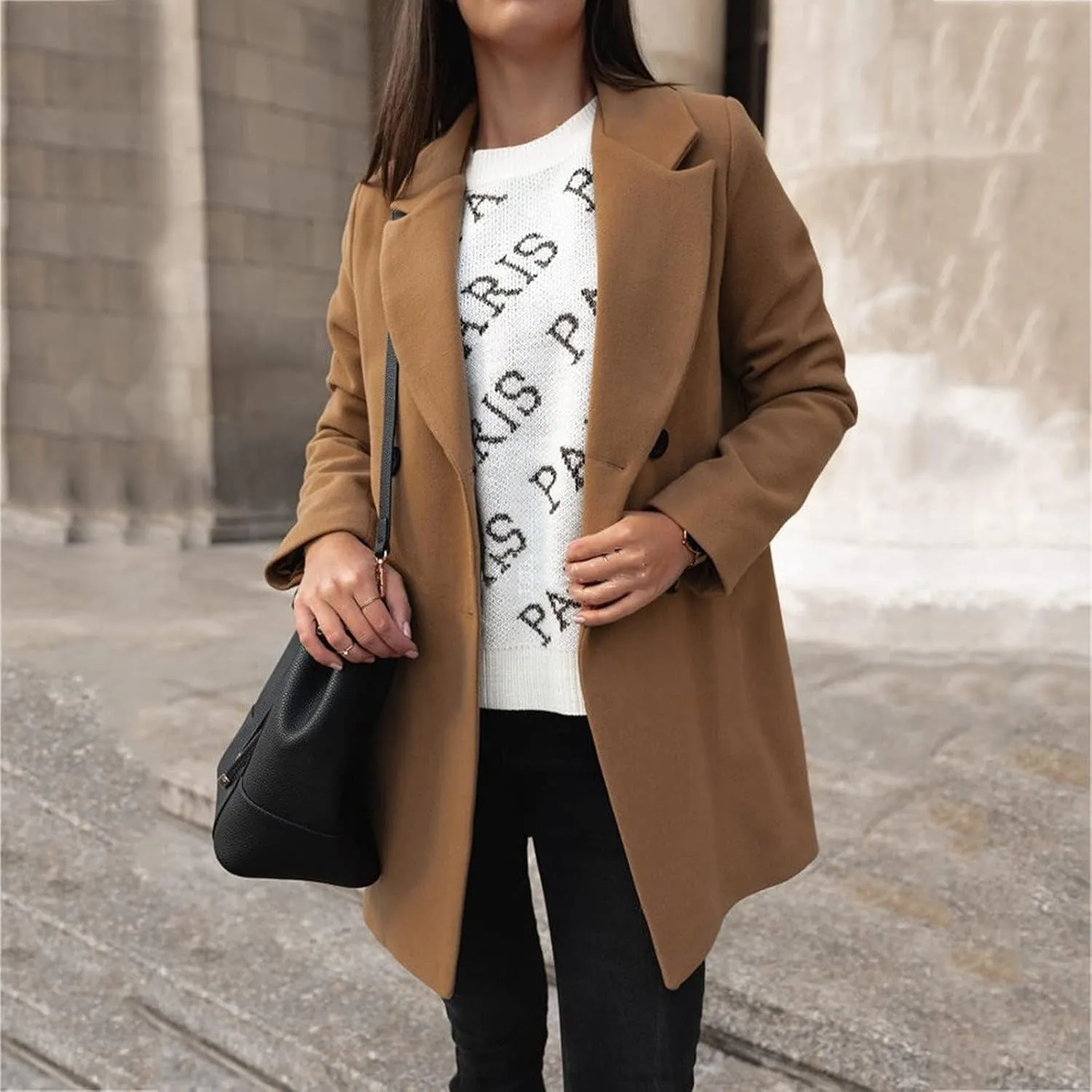 Womens Winter Coats Woman Winter Elegant Blend Slim Double Breasted Outerwear Artificial Wool Long Woman Women