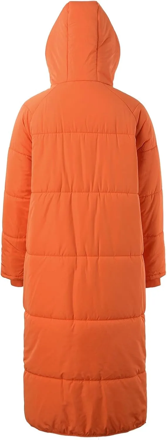 Womens Winter Long Coats Trendy Thicken Warm Puffer Jacket Casual Full Zip Padded Coat with Hood 2024 Outdoor Outwear