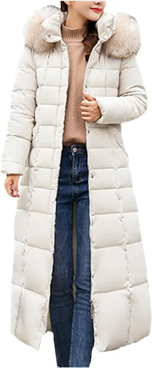 Women's Winter Long Down Parka Jackets Warm Thickened Hooded Maxi Quilted Windproof Jacket with Hood