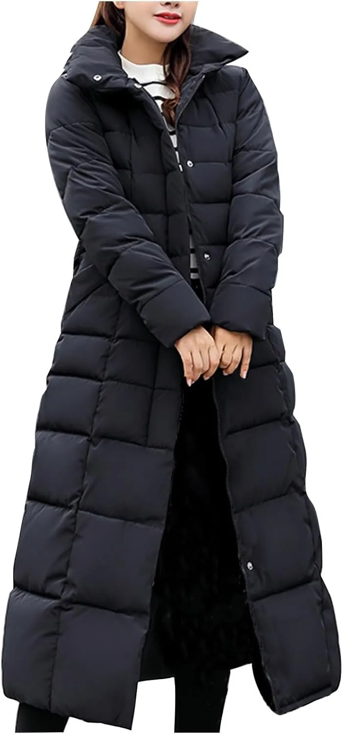 Women's Winter Long Down Parka Jackets Warm Thickened Hooded Maxi Quilted Windproof Jacket with Hood