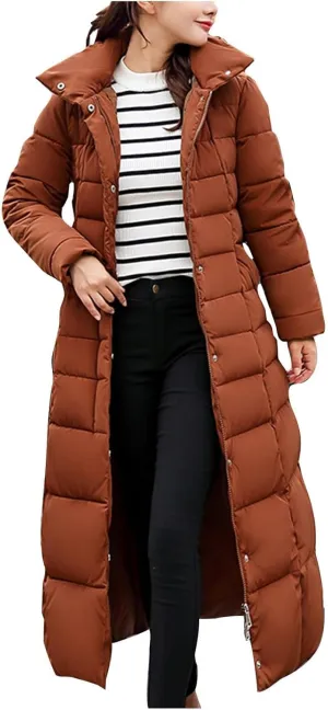 Women's Winter Long Down Parka Jackets Warm Thickened Hooded Maxi Quilted Windproof Jacket with Hood