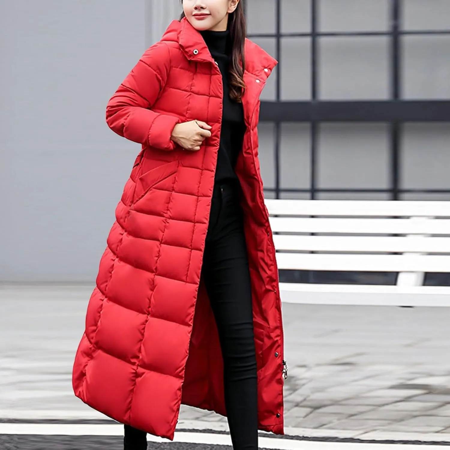 Women's Winter Long Down Parka Jackets Warm Thickened Hooded Maxi Quilted Windproof Jacket with Hood