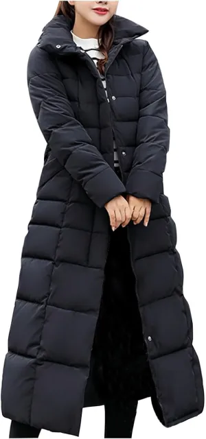 Women's Winter Long Down Parka Jackets Warm Thickened Hooded Maxi Quilted Windproof Jacket with Hood