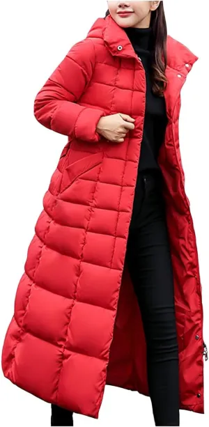 Women's Winter Long Down Parka Jackets Warm Thickened Hooded Maxi Quilted Windproof Jacket with Hood