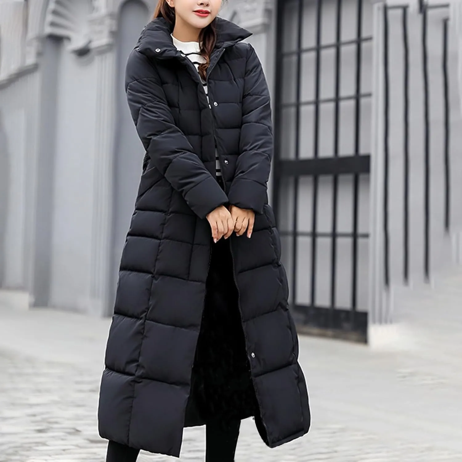 Women's Winter Long Down Parka Jackets Warm Thickened Hooded Maxi Quilted Windproof Jacket with Hood