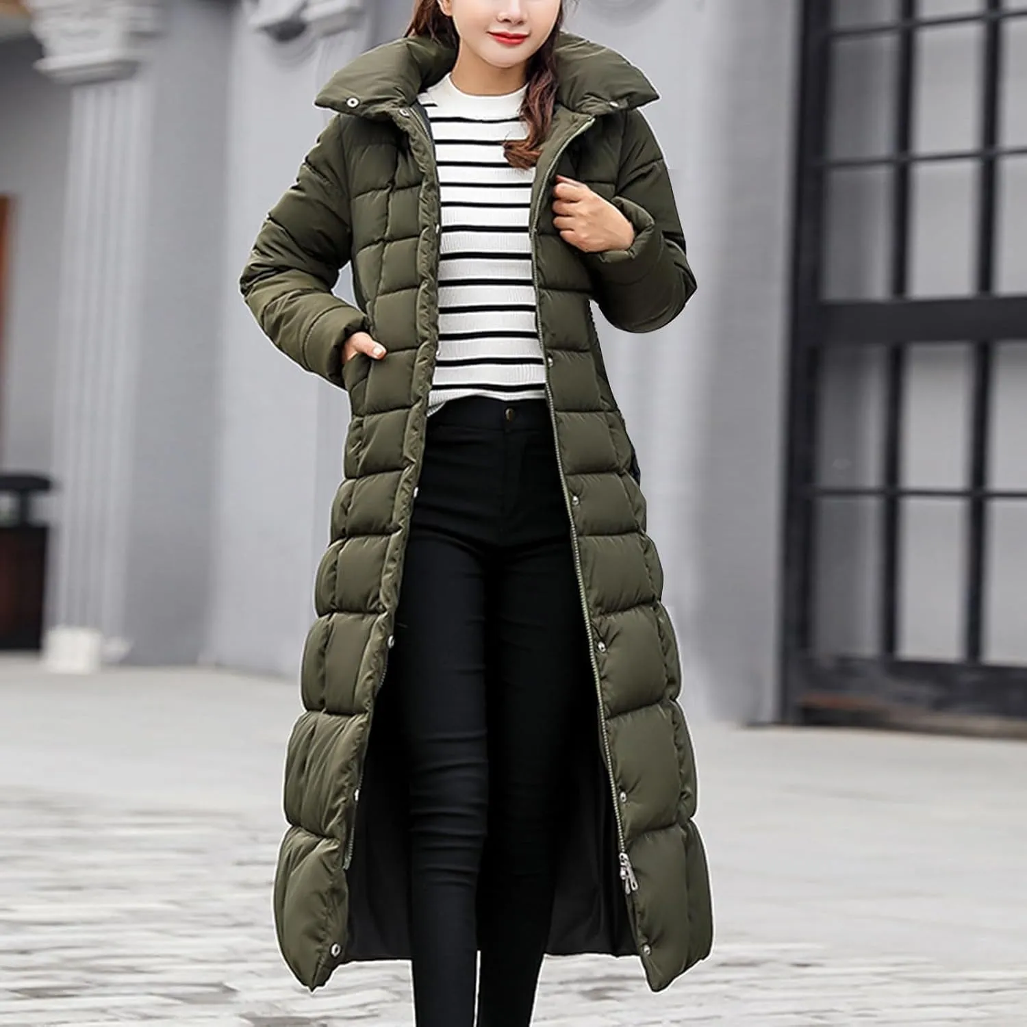Women's Winter Long Down Parka Jackets Warm Thickened Hooded Maxi Quilted Windproof Jacket with Hood
