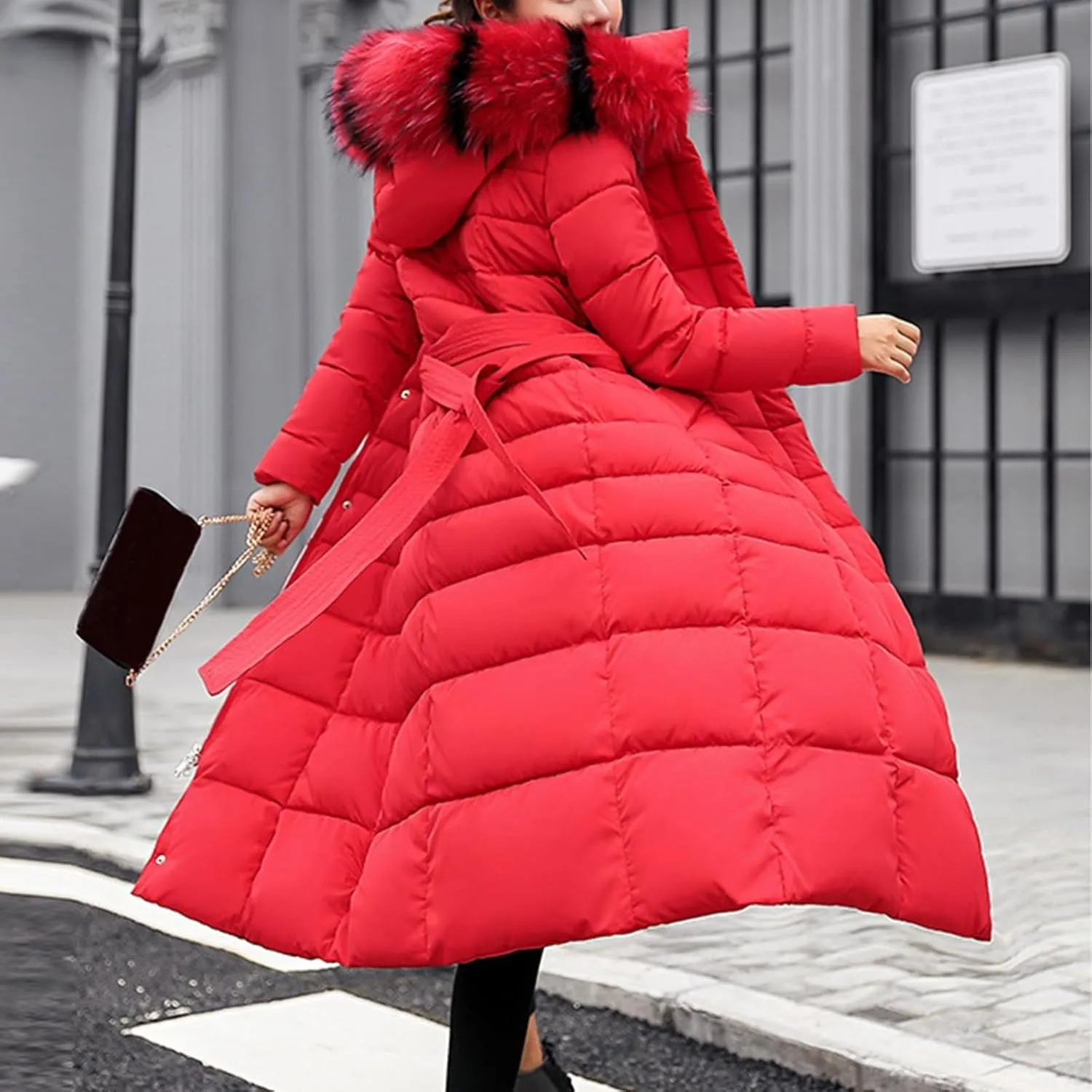 Women's Winter Long Down Parka Jackets Warm Thickened Hooded Maxi Quilted Windproof Jacket with Hood