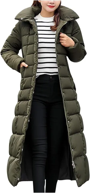 Women's Winter Long Down Parka Jackets Warm Thickened Hooded Maxi Quilted Windproof Jacket with Hood