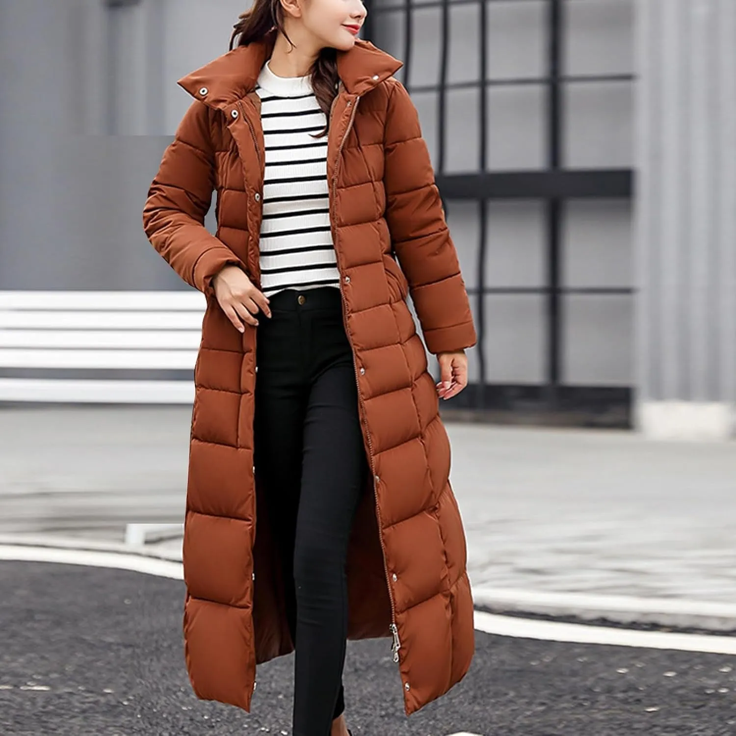 Women's Winter Long Down Parka Jackets Warm Thickened Hooded Maxi Quilted Windproof Jacket with Hood