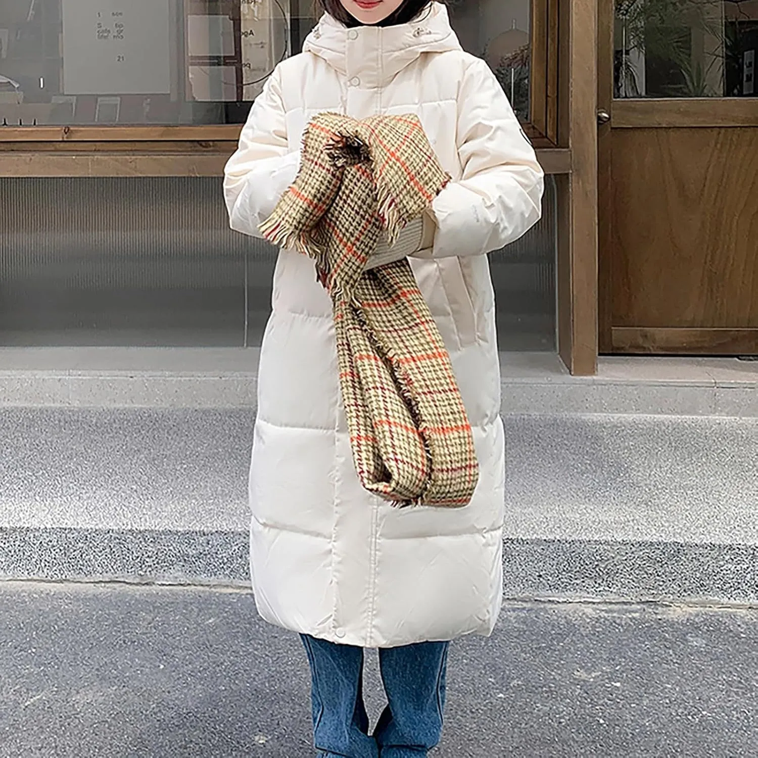 Women's Winter Over Knee Hooded Maxi Long Puffer Down Coat Long Winter Coats Zip Up Padded Coat Maxi Length Outerwear