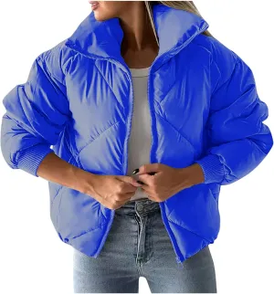 Womens Winter Puffer Jacket Warm Padded Wadded Jackets Zip Up Down Coats Quilted Puffy Outerwear Clothing