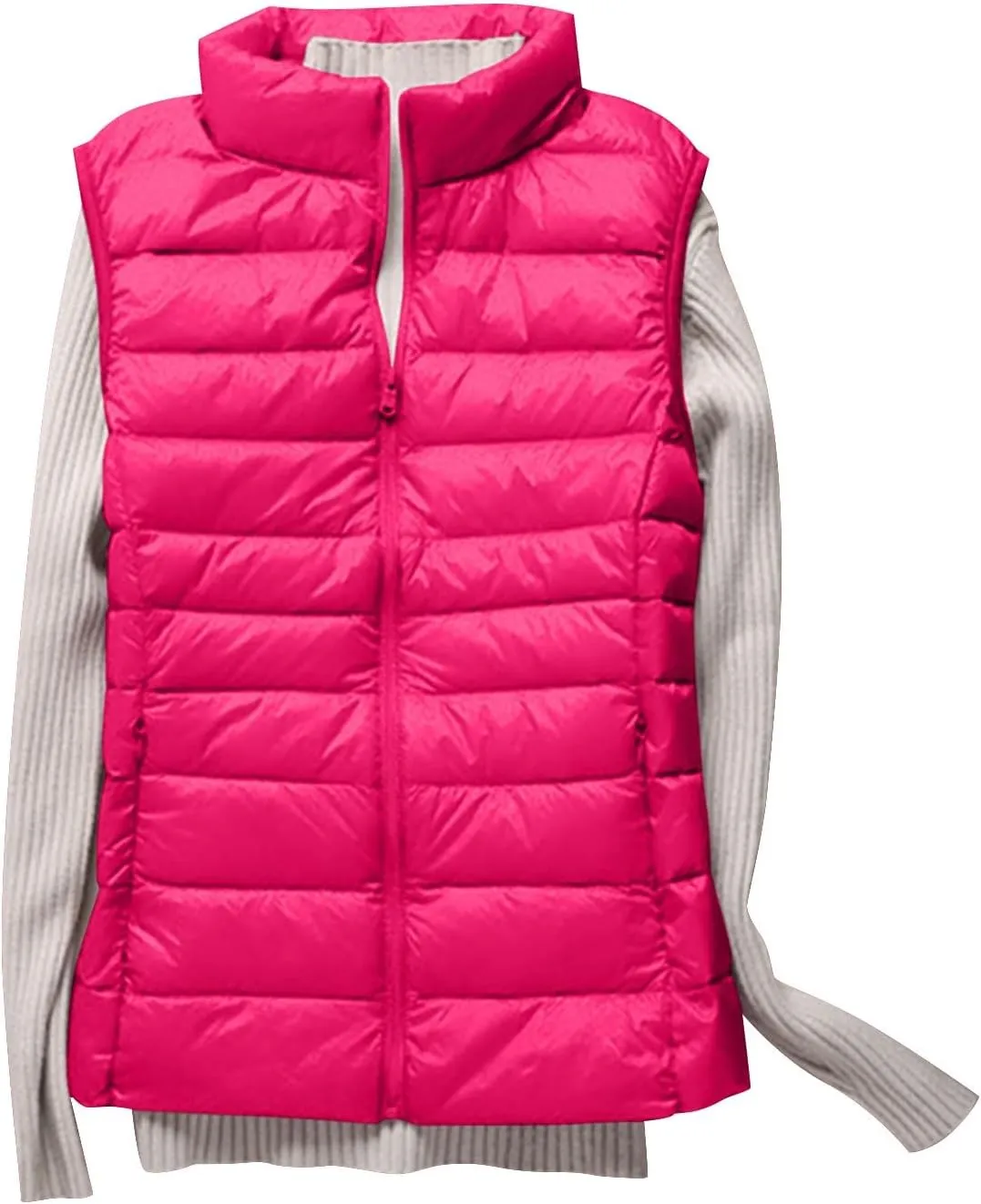 Womens Zip Up Warm Puffer Jacket Vest Oversized Lightweight Y2k Sleeveless Outerwear Plus Size Fall Fashion 2024
