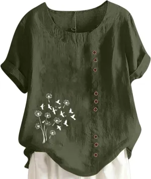 Workout Tops for Women Loose Fit Cotton Linen Crew Neck Half Sleeves Oversized T Shirt Solid Casual Loose Basic Top
