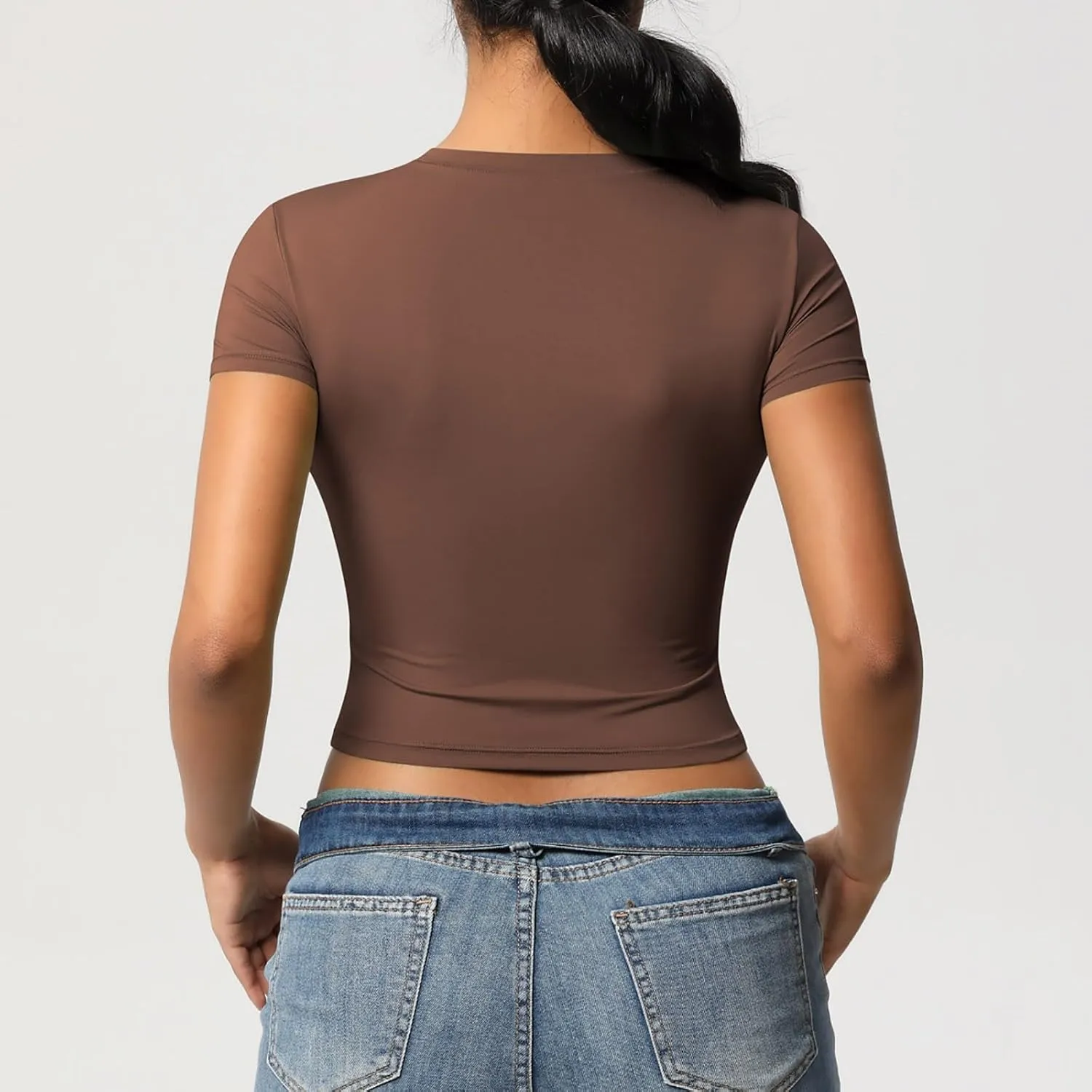 Workout Tops for Women Quick Dry Short Sleeve Cropped Yoga Shirts Athletic Gym Running Round Neck Basic Tees